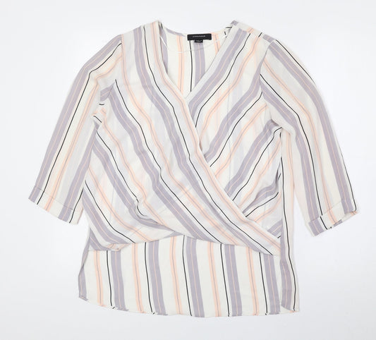 Atmosphere Womens Multicoloured Striped Polyester Basic Blouse Size 10 V-Neck