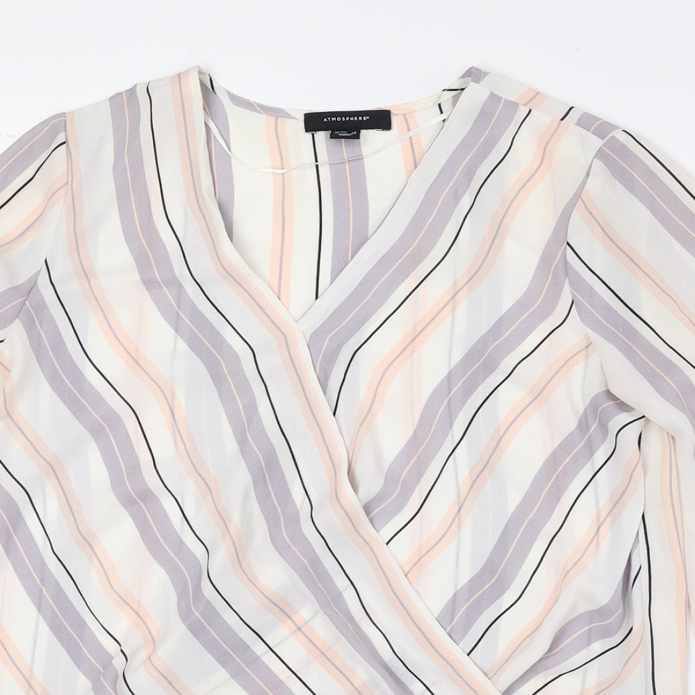 Atmosphere Womens Multicoloured Striped Polyester Basic Blouse Size 10 V-Neck