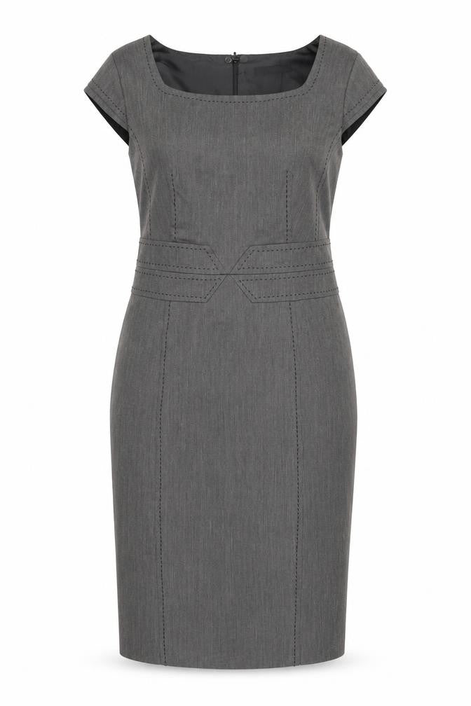 Marks & Spencer Womens Grey Polyester Pencil Dress Size 12 Square Neck Zip - Slit