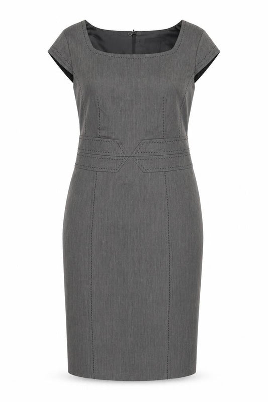 Marks & Spencer Womens Grey Polyester Pencil Dress Size 12 Square Neck Zip - Slit