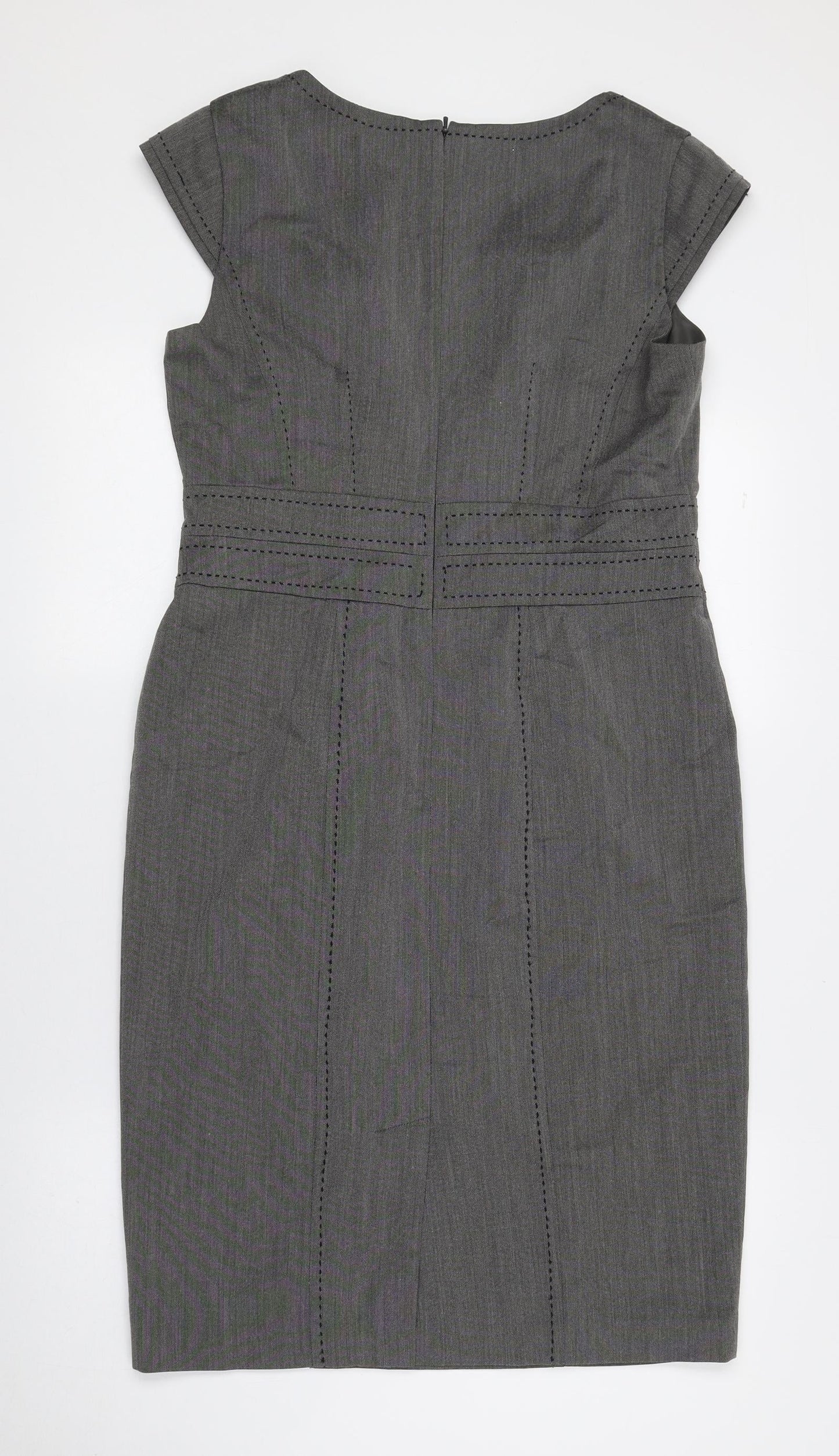 Marks and Spencer Womens Grey Polyester Pencil Dress Size 12 Square Neck Zip - Slit