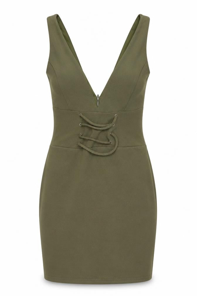 New Look Womens Green Polyester Mini Size 8 V-Neck Pullover