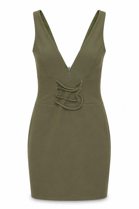 New Look Womens Green Polyester Mini Size 8 V-Neck Pullover
