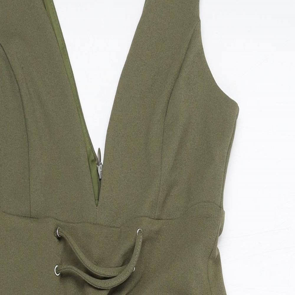 New Look Womens Green Polyester Mini Size 8 V-Neck Pullover