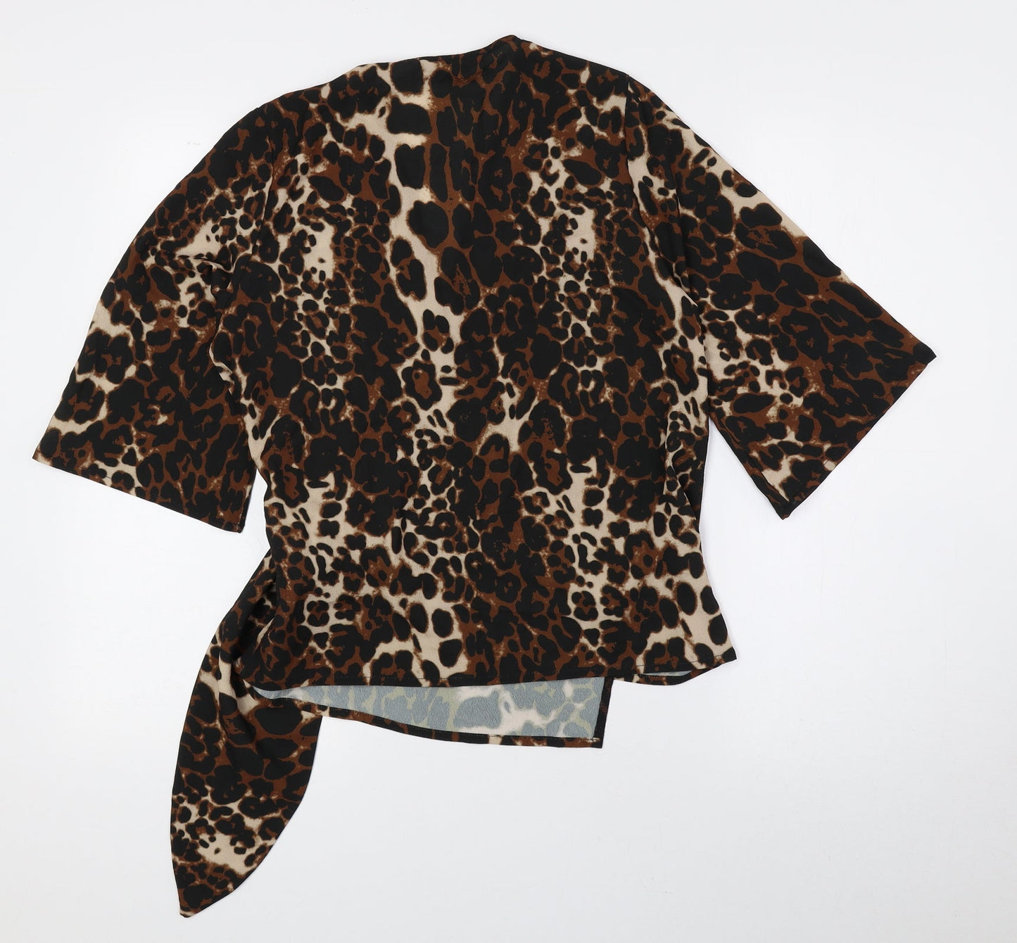 NEXT Womens Brown Animal Print Polyester Basic Blouse Size 8 V-Neck