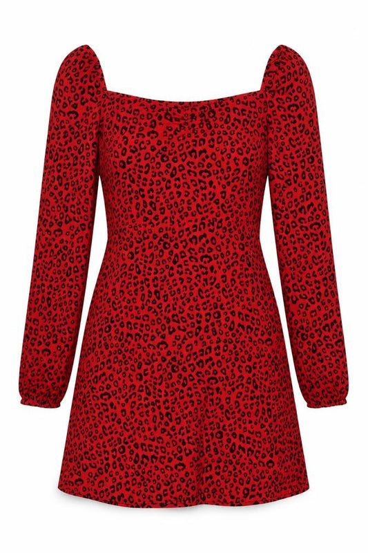 Divided by H&M Womens Red Animal Print Polyester A-Line Size 4 Sweetheart Zip - Cheetah Print