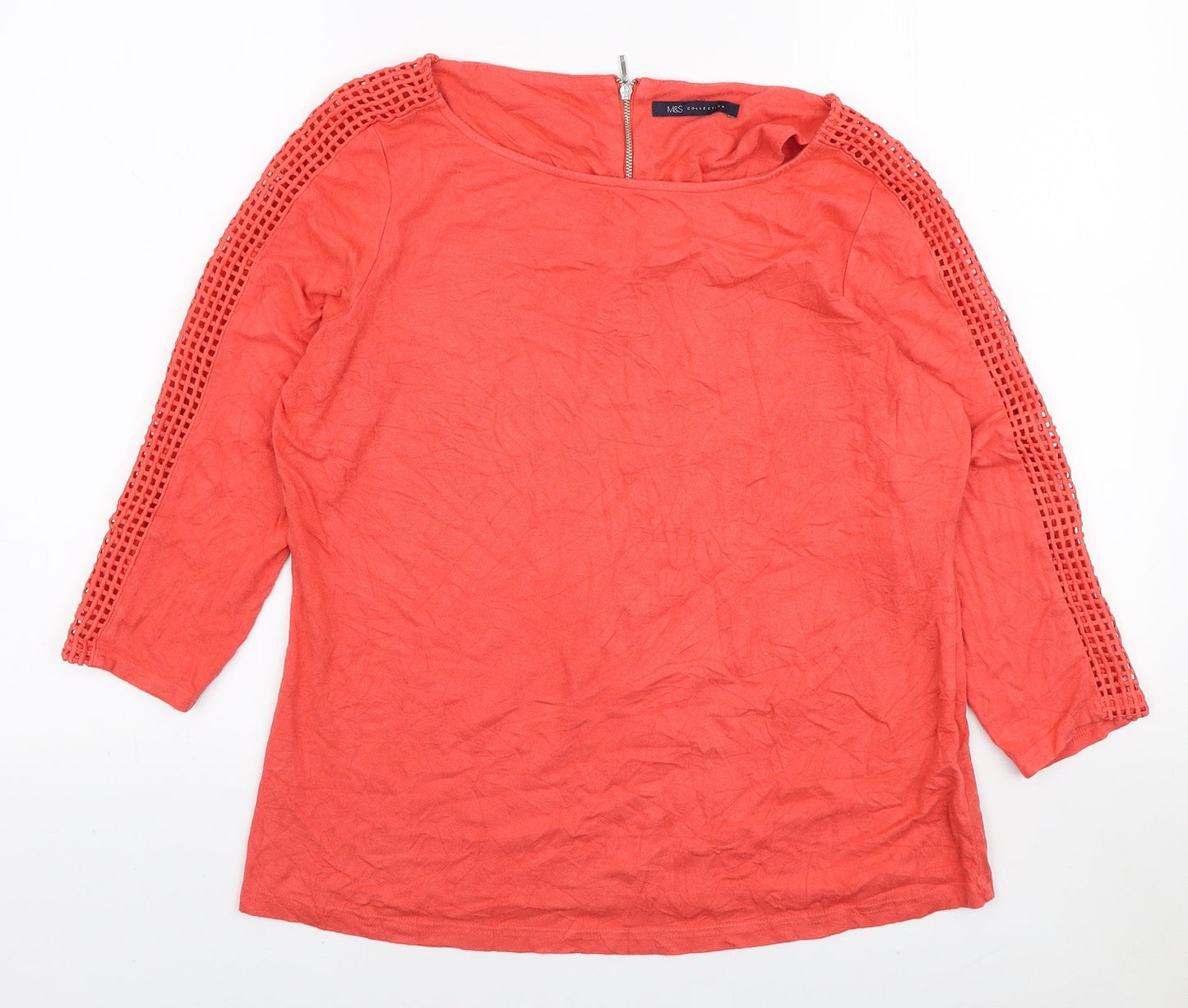 Marks and Spencer Womens Orange Viscose Basic Blouse Size 10 Boat Neck