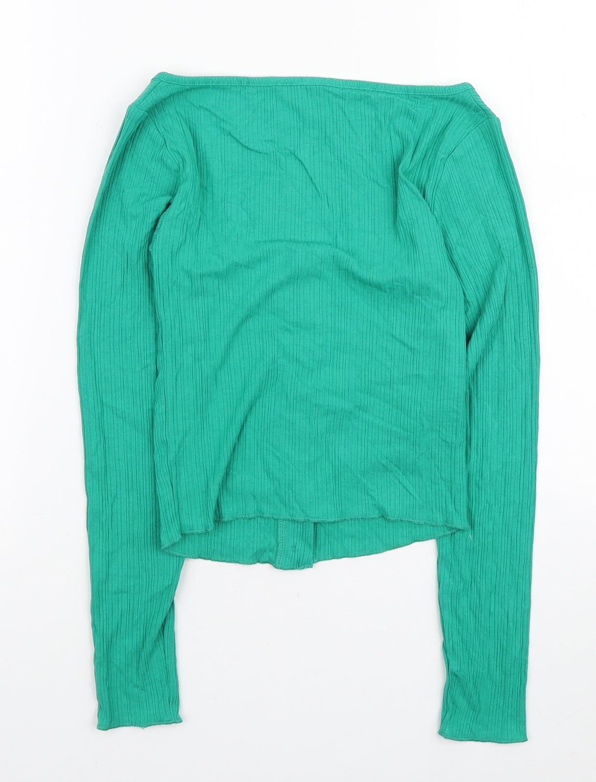 Dunnes Stores Womens Green Polyester Cropped Button-Up Size XS Scoop Neck
