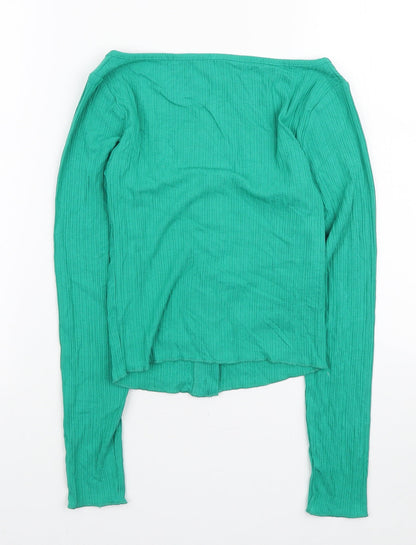 Dunnes Womens Green Polyester Cropped Button-Up Size XS Scoop Neck
