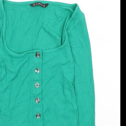 Dunnes Womens Green Polyester Cropped Button-Up Size XS Scoop Neck