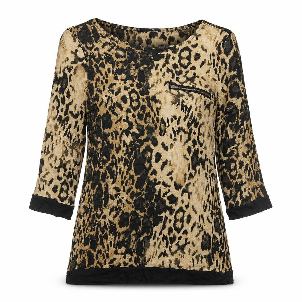 NEXT Womens Brown Animal Print Viscose Basic Blouse Size 12 Boat Neck