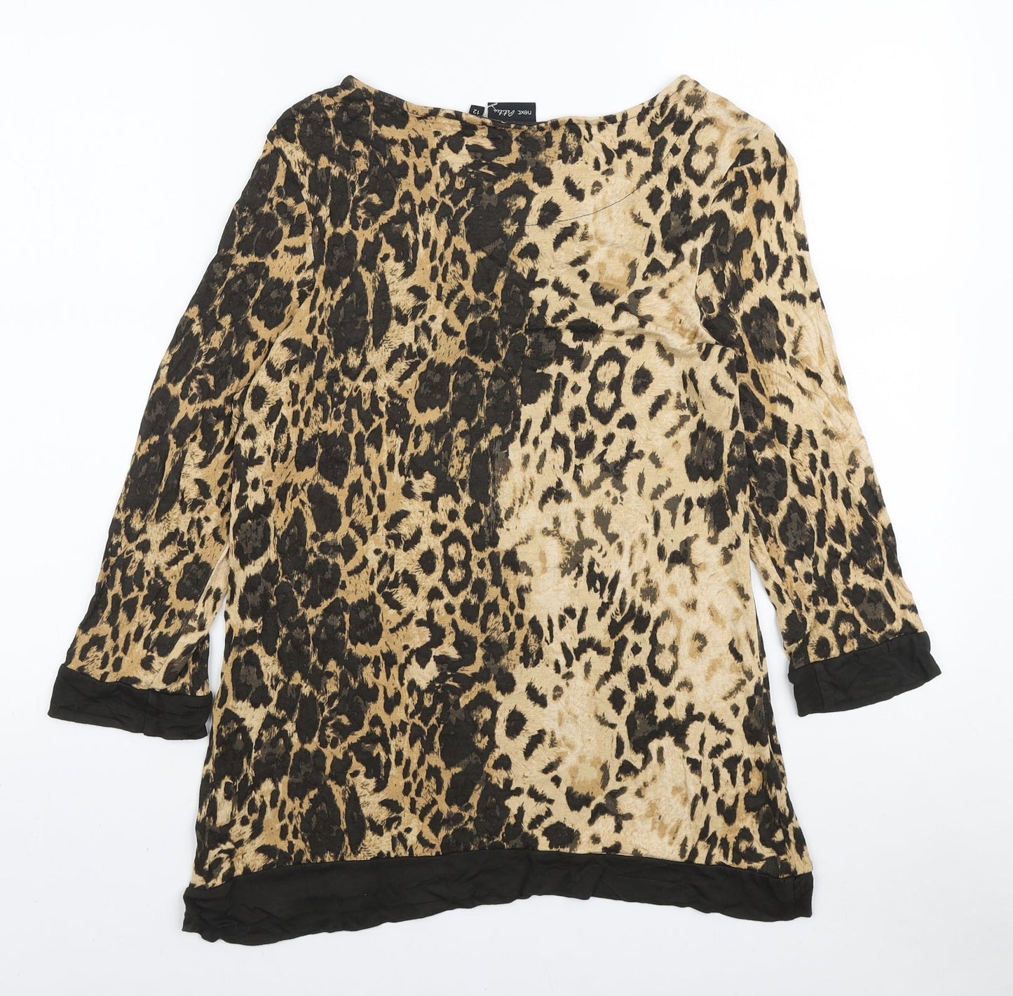 NEXT Womens Brown Animal Print Viscose Basic Blouse Size 12 Boat Neck