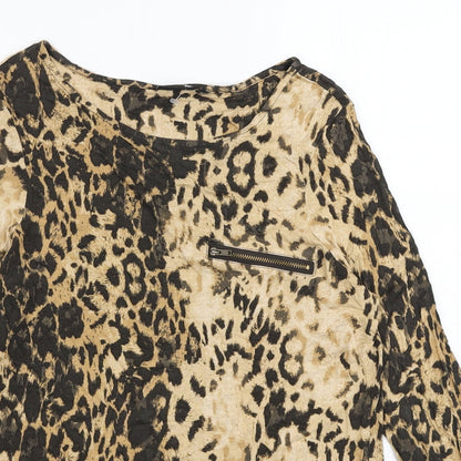 Next Womens Brown Animal Print Viscose Basic Blouse Size 12 Boat Neck