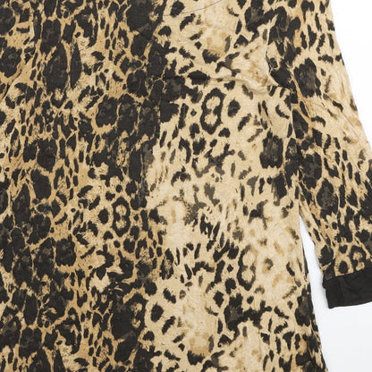 Next Womens Brown Animal Print Viscose Basic Blouse Size 12 Boat Neck