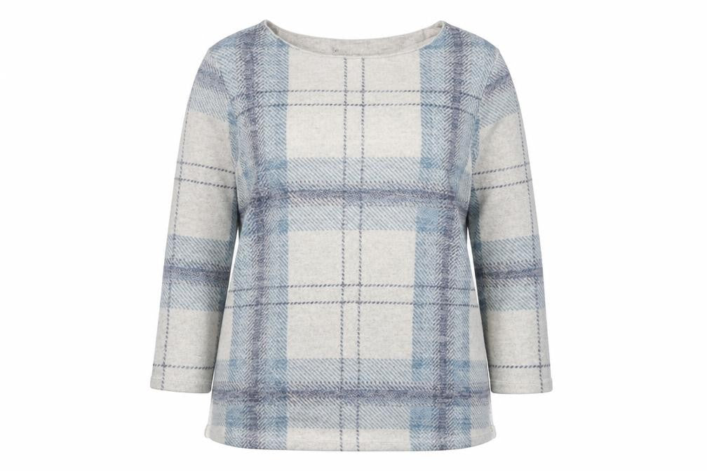 Preworn Womens Blue Plaid Polyester Pullover Sweatshirt Size 14 Pullover