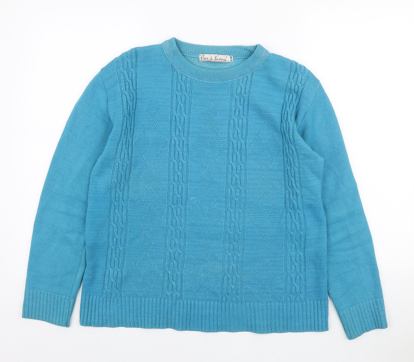Pure & Natural Womens Blue Round Neck Acrylic Pullover Jumper Size S - Size S/M