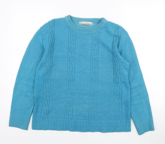 Pure & Natural Womens Blue Round Neck Acrylic Pullover Jumper Size S - Size S/M