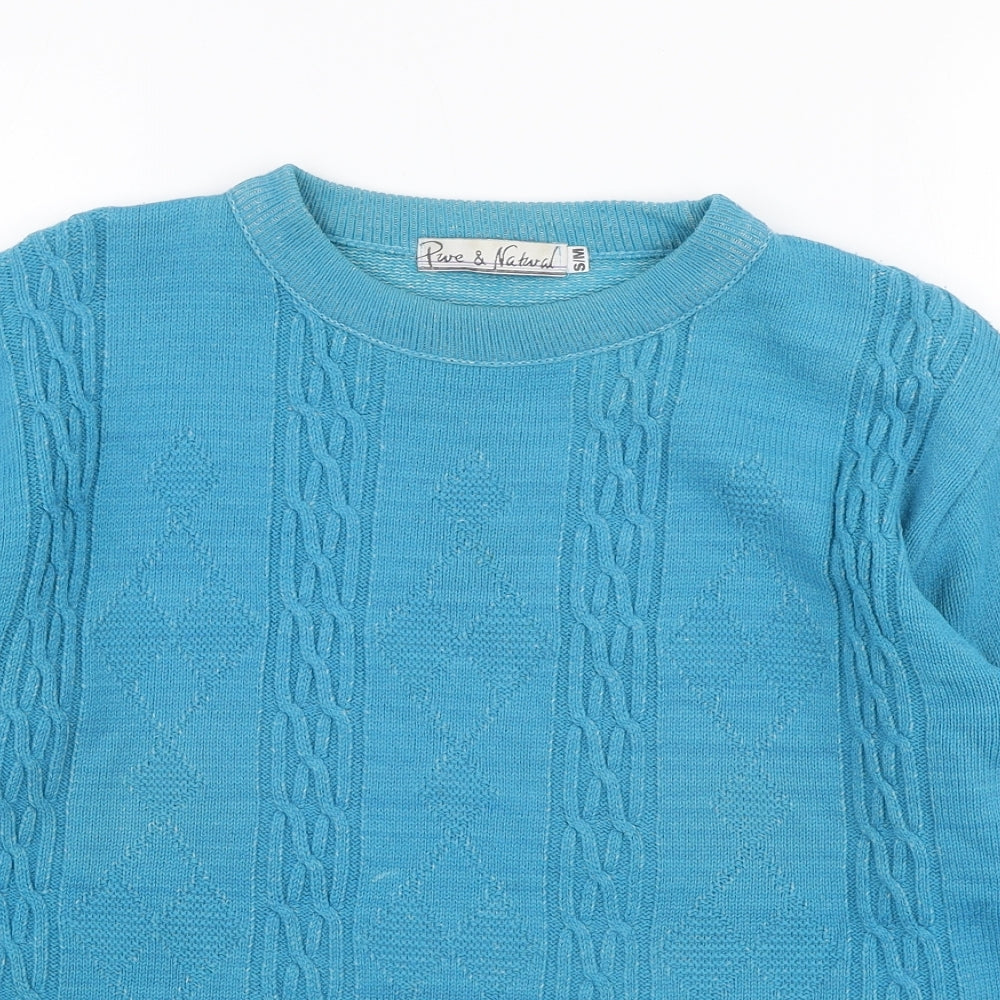 Pure & Natural Womens Blue Round Neck Acrylic Pullover Jumper Size S - Size S/M