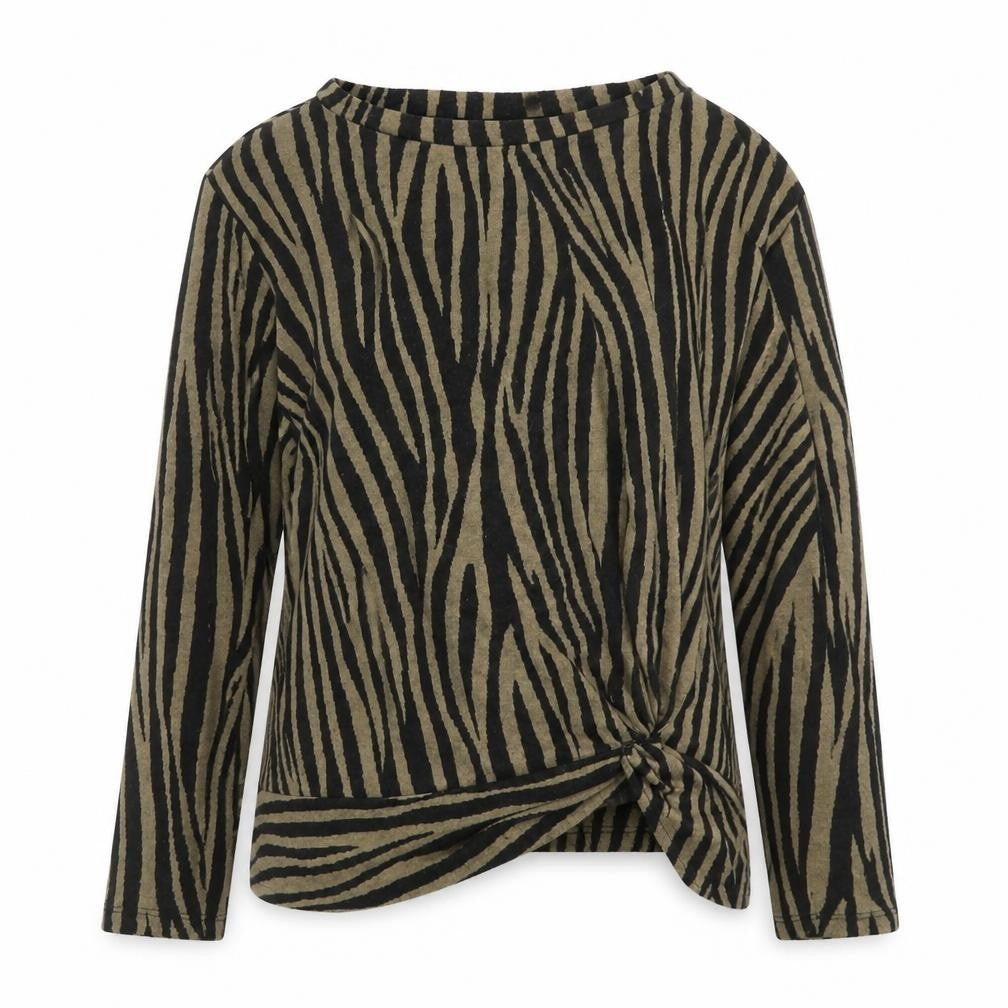 F&F Womens Brown Boat Neck Animal Print Polyester Pullover Jumper Size 12 - Knot Side Detail