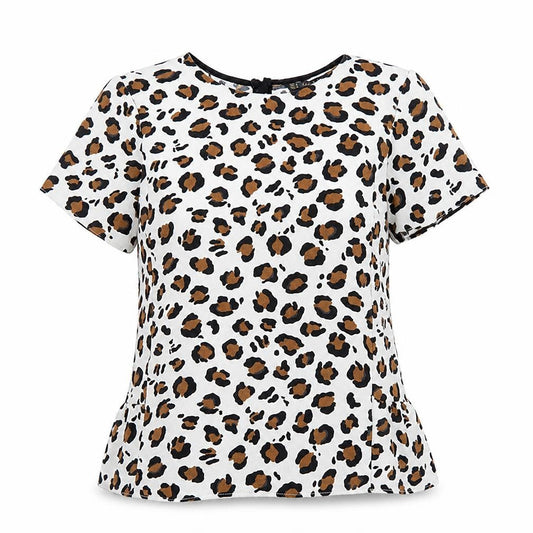 Zara Womens White Animal Print Polyester Basic T-Shirt Size M Round Neck