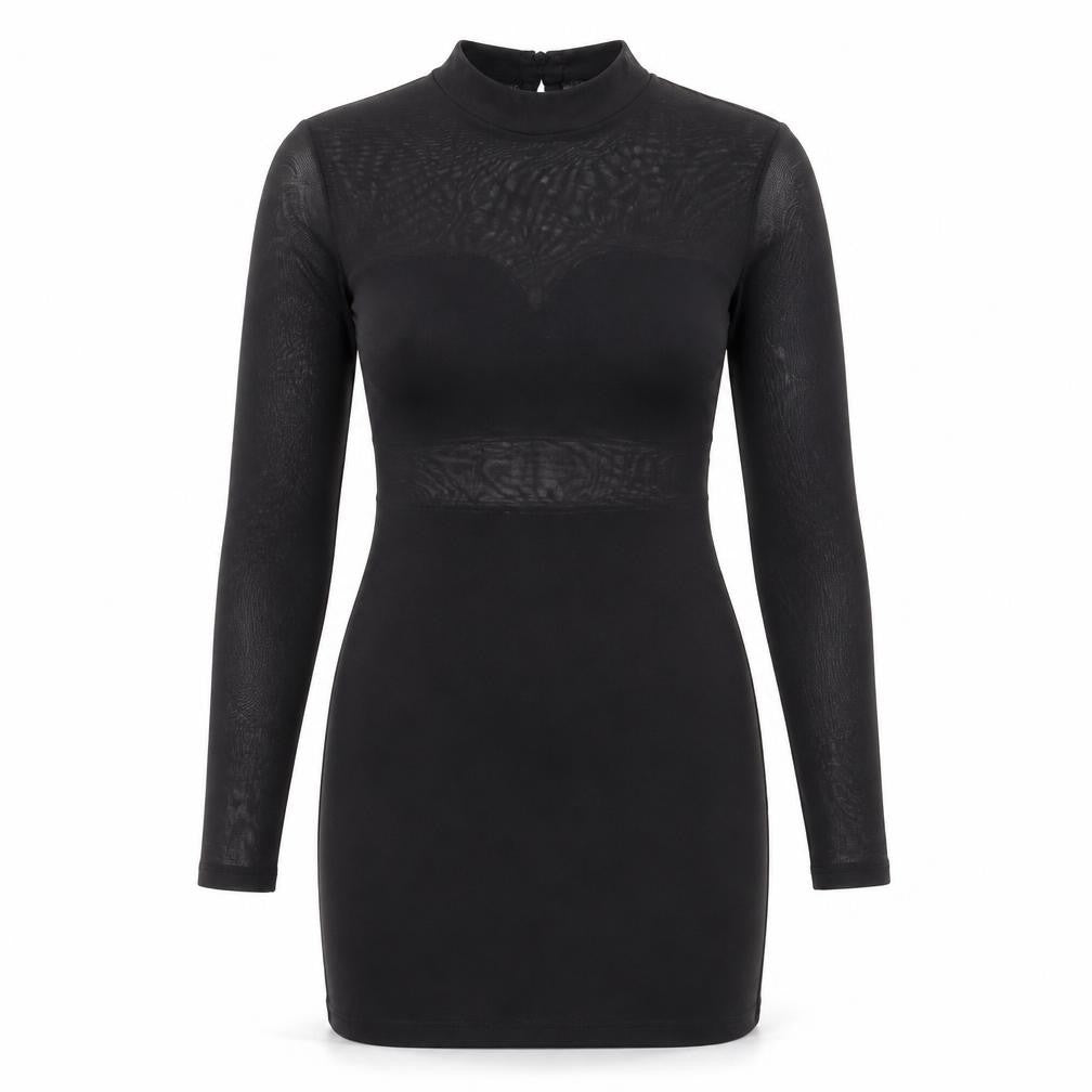 H&M Womens Black Polyester Bodycon Size S High Neck Button