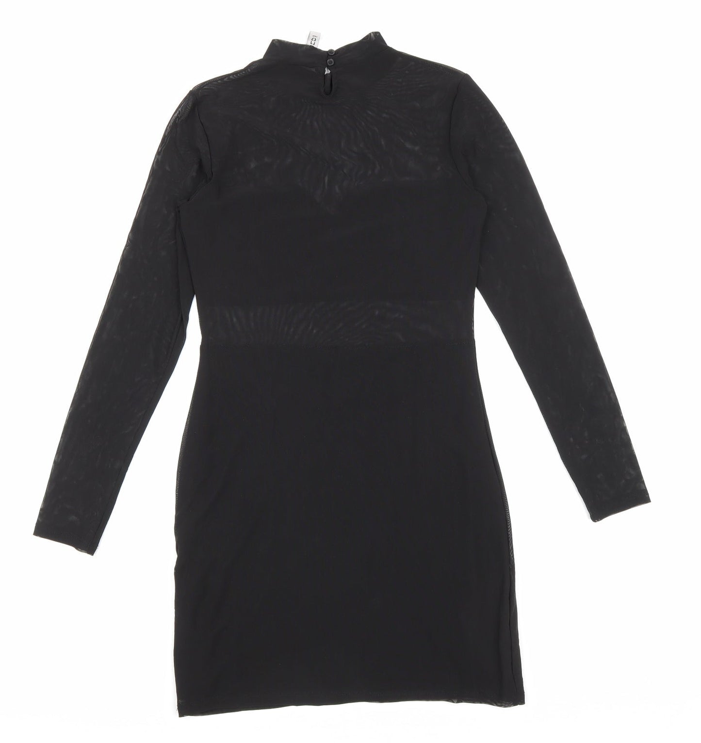 H&M Womens Black Polyester Bodycon Size S High Neck Button