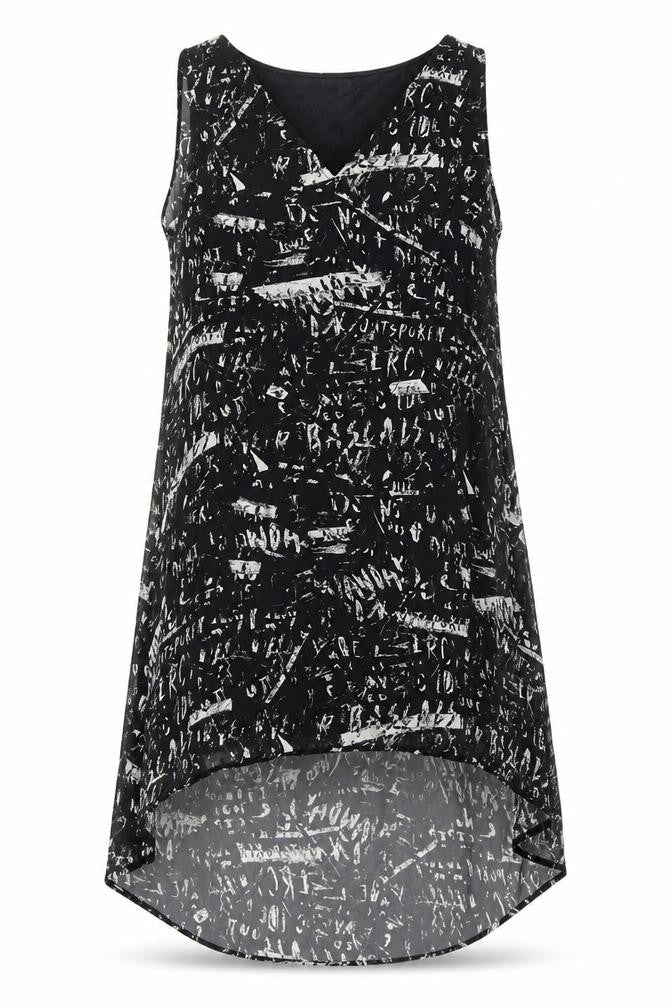 H&M Womens Black Geometric Polyester Tank Dress Size 10 V-Neck Pullover