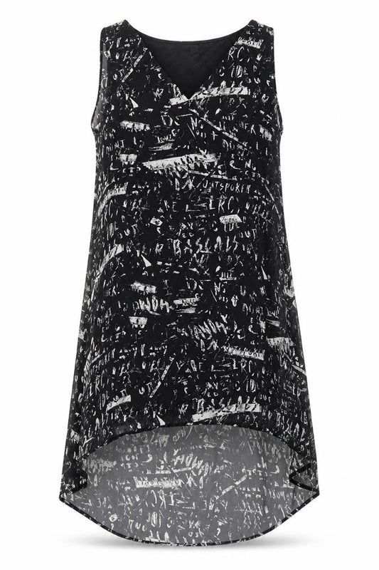 H&M Womens Black Geometric Polyester Tank Dress Size 10 V-Neck Pullover