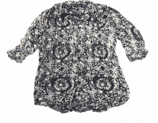 Zara Womens Black Geometric Viscose Basic Blouse Size L V-Neck