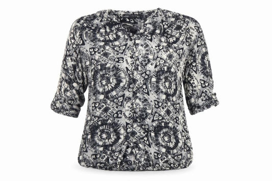 Zara Womens Black Geometric Viscose Basic Blouse Size L V-Neck