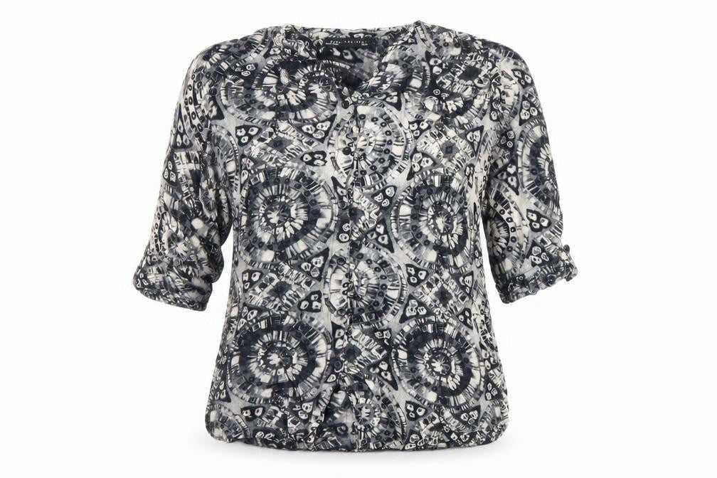 Zara Womens Black Geometric Viscose Basic Blouse Size L V-Neck