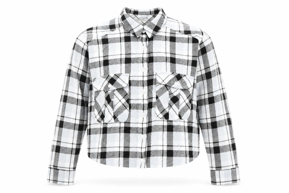 Marks & Spencer Womens Blue Plaid Cotton Cropped Button-Up Size 14 Collared