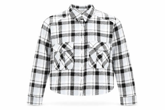 Marks and Spencer Womens Blue Plaid Cotton Cropped Button-Up Size 14 Collared