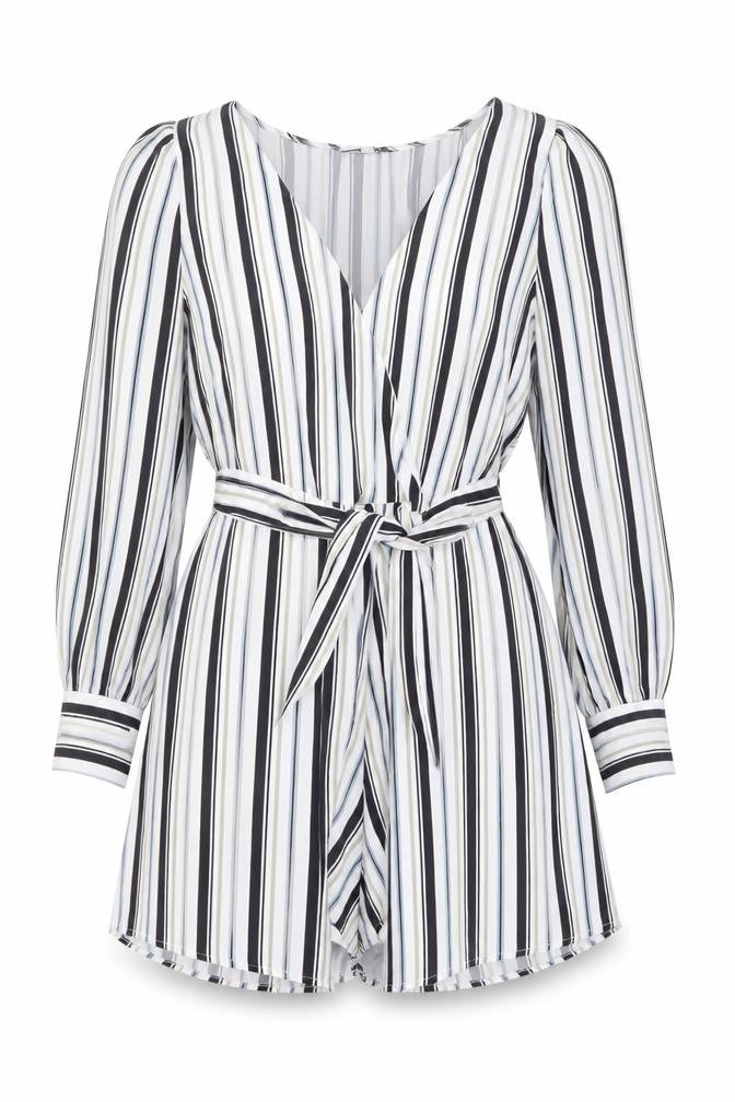 Fashion Nova Womens White Striped Polyester Playsuit One-Piece Size L Pullover