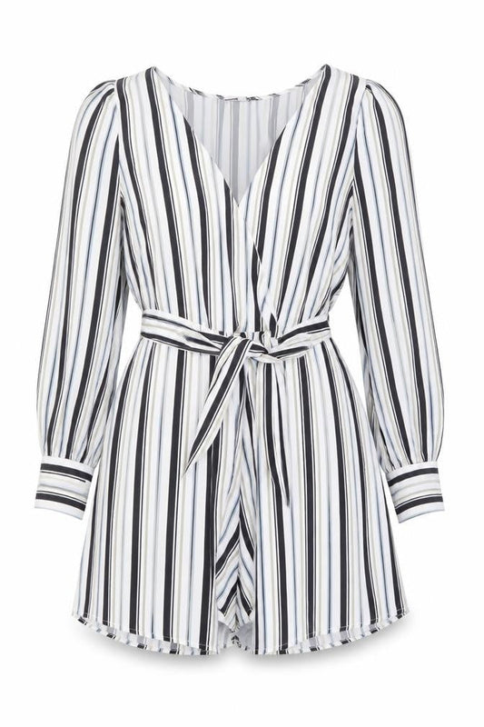 Fashion Nova Womens White Striped Polyester Playsuit One-Piece Size L Pullover