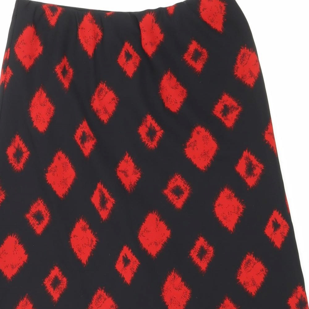 Preworn Womens Black Geometric Polyester Maxi Skirt Size 14 Drawstring