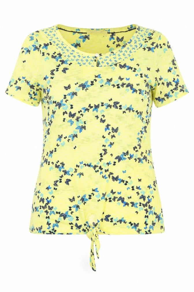 Marks & Spencer Womens Yellow Geometric Polyester Basic T-Shirt Size 8 Round Neck - Tie detail
