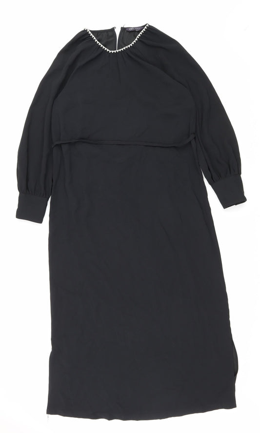 Marks and Spencer Womens Black Polyester Shift Size 8 Round Neck Button
