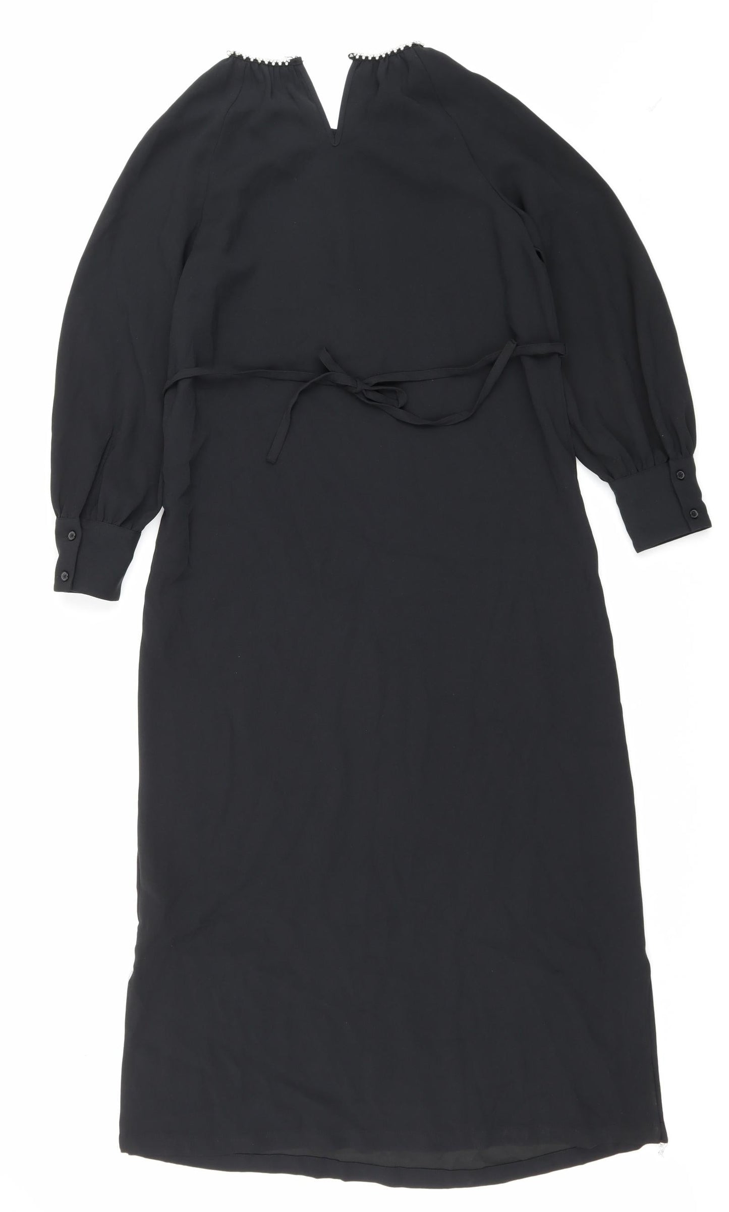 Marks and Spencer Womens Black Polyester Shift Size 8 Round Neck Button