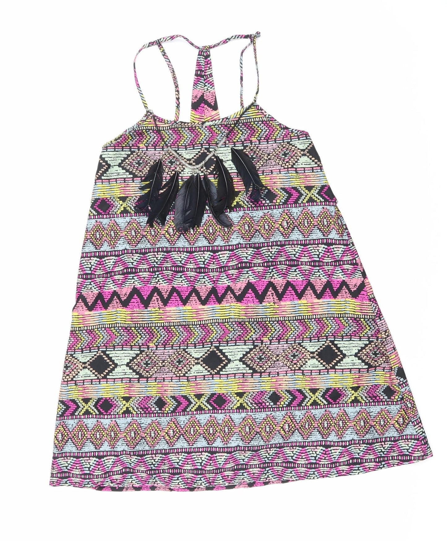 Ribbon Womens Multicoloured Geometric Polyester Basic Tank Size 8 Scoop Neck