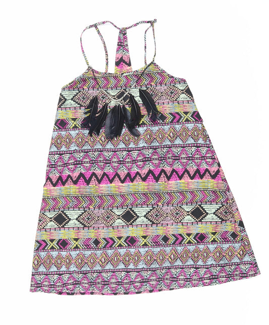 Ribbon Womens Multicoloured Geometric Polyester Basic Tank Size 8 Scoop Neck