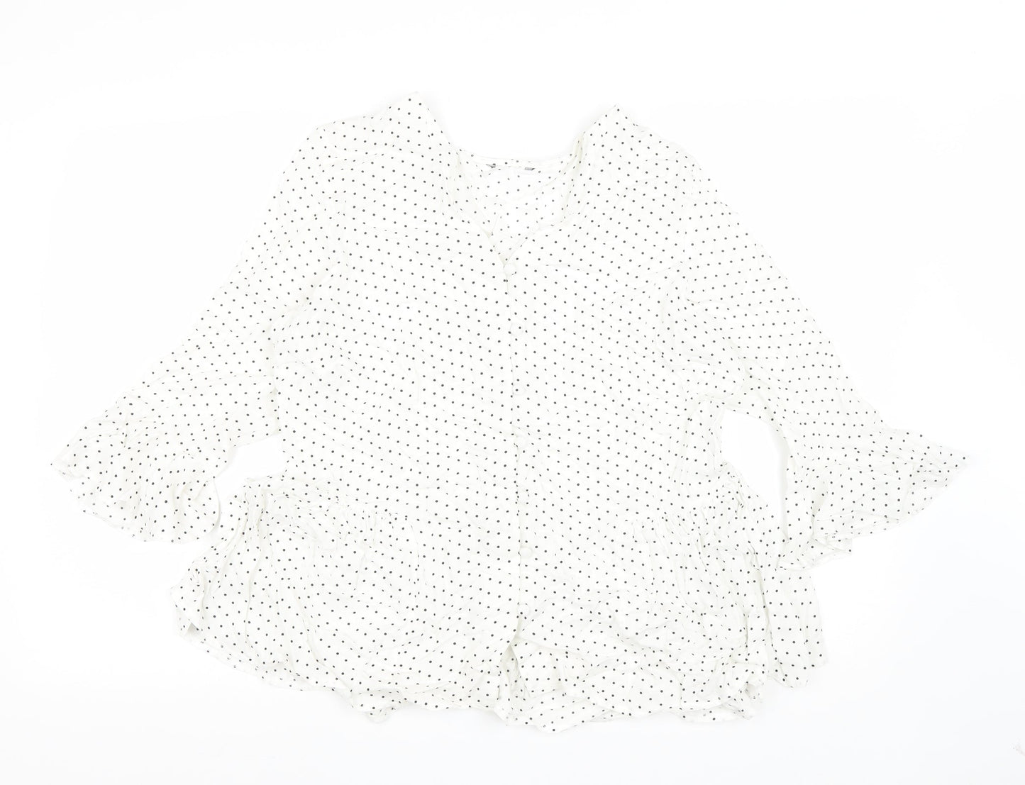 Preworn Womens White Polka Dot Viscose Basic Blouse Size 12 V-Neck