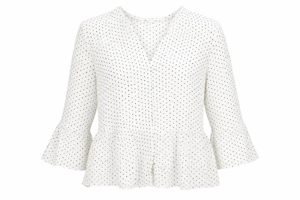 Preworn Womens White Polka Dot Viscose Basic Blouse Size 12 V-Neck