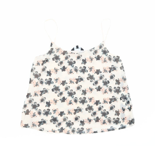 New Look Womens Beige Floral Polyester Basic Tank Size 10 Scoop Neck