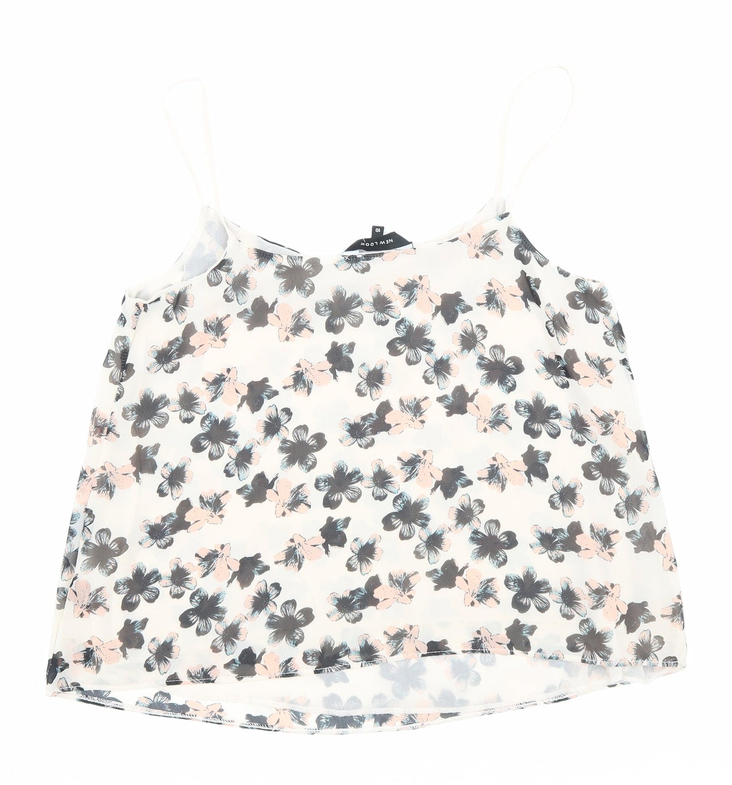 New Look Womens Beige Floral Polyester Basic Tank Size 10 Scoop Neck