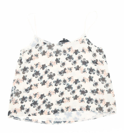 New Look Womens Beige Floral Polyester Basic Tank Size 10 Scoop Neck
