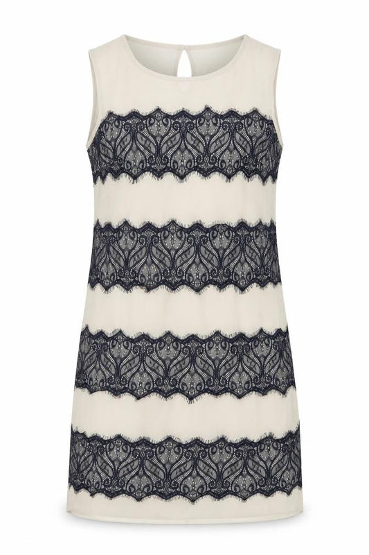 Marks & Spencer Womens Beige Polyester Tank Dress Size 10 Boat Neck Button - Lace Detail