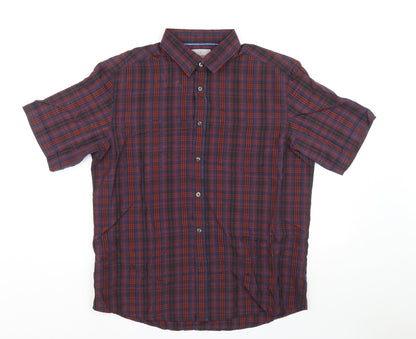 Marks & Spencer Mens Multicoloured Plaid Polyester Button-Up Size L Collared Button