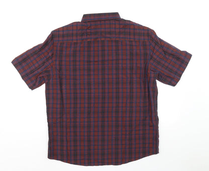 Marks & Spencer Mens Multicoloured Plaid Polyester Button-Up Size L Collared Button
