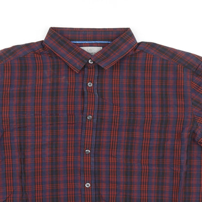 Marks & Spencer Mens Multicoloured Plaid Polyester Button-Up Size L Collared Button